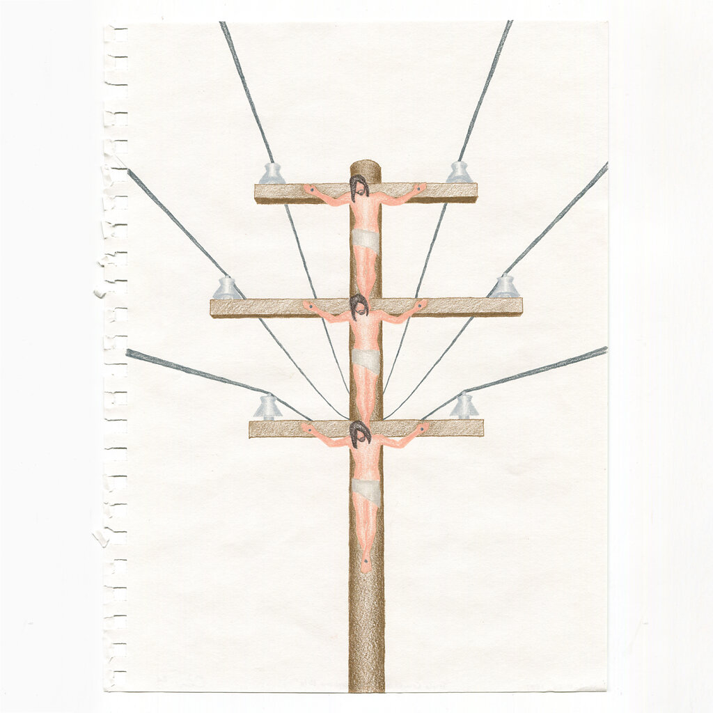 Triple Crucifixion on A Telephone Pole